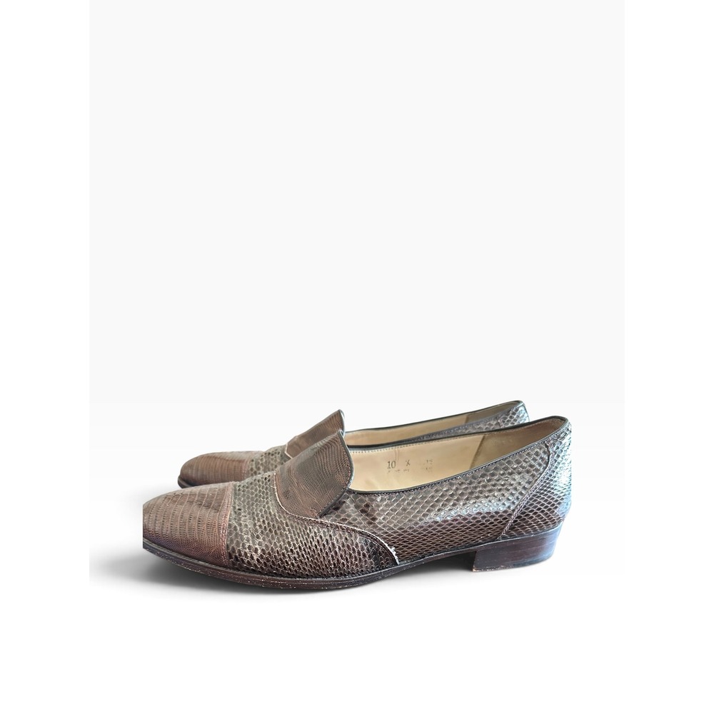 Vintage Mens Brown Genuine Lizard Skin Loafers Exotic Leather Dress Shoes 10 X